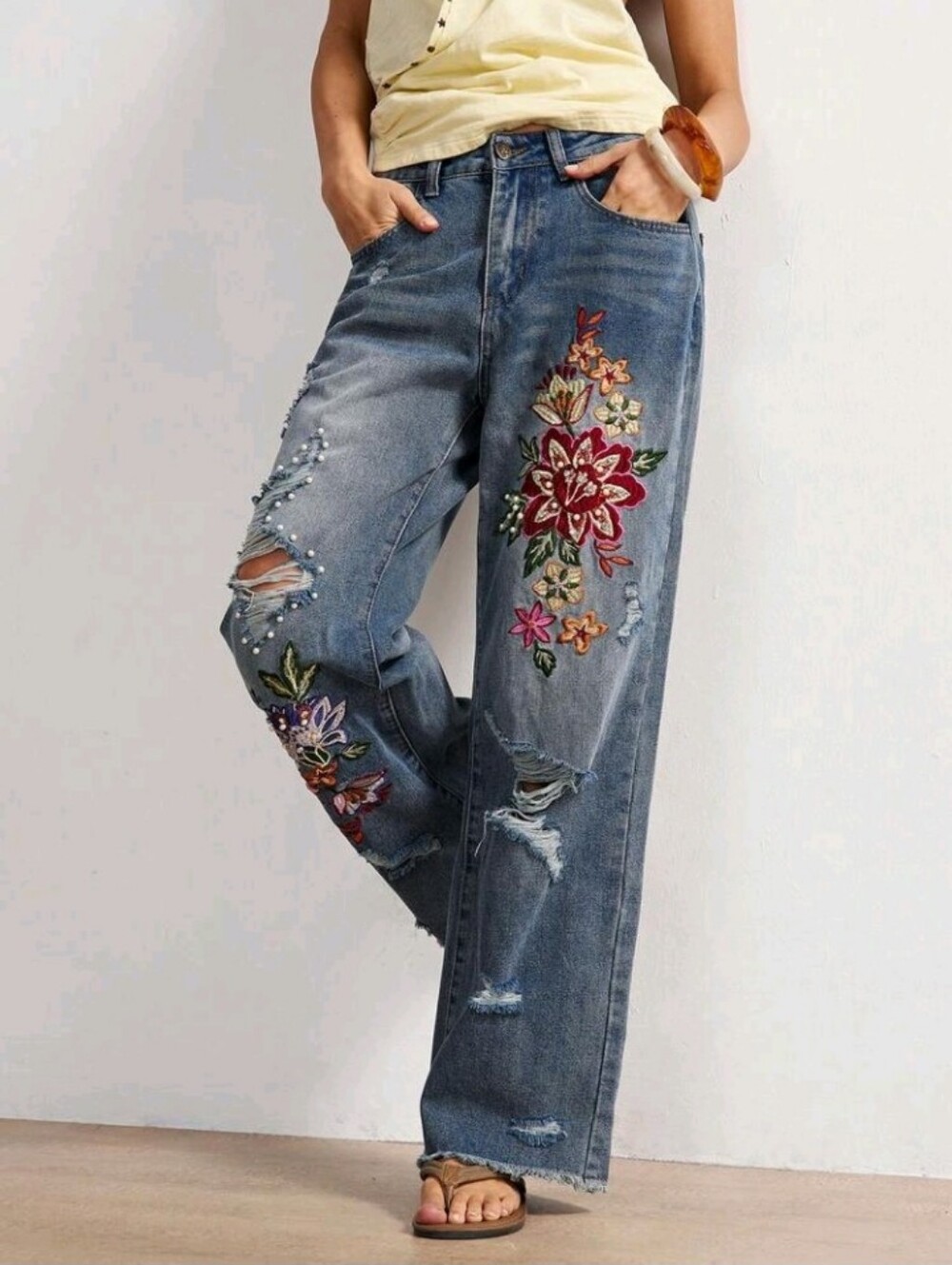 BOHO Countryside Vacation Style Casual Woven Embroidered Beaded Loose Women - Picture 2 of 7